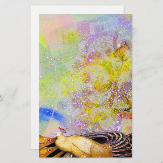 黄エレガント紫のきらめく孔雀 便箋 (正面/裏面)