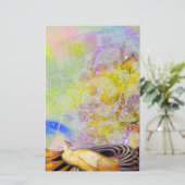 黄エレガント紫のきらめく孔雀 便箋 (スタンド正面)