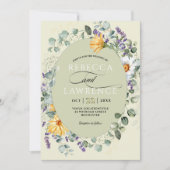 黄エレガント紫花模様結婚式招待状 招待状 (正面)