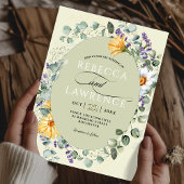 黄エレガント紫花模様結婚式招待状 招待状