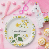 黄エレガント緑の野草フローラ ペーパープレート (パーティー)