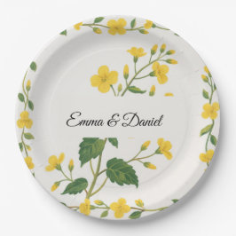 黄エレガント緑の野草フローラ ペーパープレート