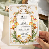 黄エレガント緑結婚式招待状 招待状