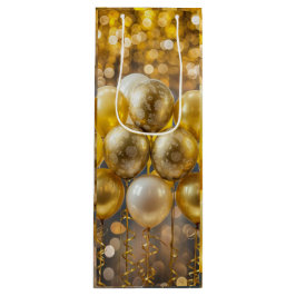 黄エレガント色および金ゴールドバルーンのラッピング紙 ワインギフトバッグ