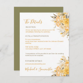 黄エレガント色とアイボリーバラ結婚ズ エンクロージャーカード