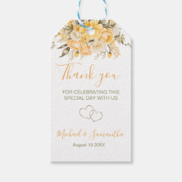 黄エレガント色とアイボリーバラ結婚ズ ギフトタグ