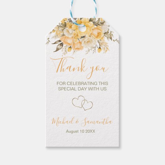 黄エレガント色とアイボリーバラ結婚ズ ギフトタグ (正面)