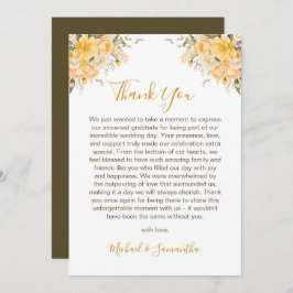黄エレガント色とアイボリーバラ結婚ズ サンキューカード