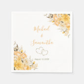 黄エレガント色とアイボリーバラ結婚ズ スタンダードカクテルナプキン (正面)