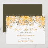 黄エレガント色とアイボリーバラ結婚ズ セーブザデート (正面/裏面)