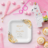 黄エレガント色とアイボリーバラ結婚ズ ペーパープレート (パーティー)