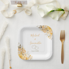 黄エレガント色とアイボリーバラ結婚ズ ペーパープレート