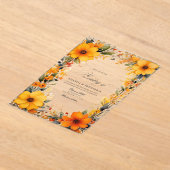 黄エレガント色とオレンジ色のフローラ透明結婚性 アクリル招待状 (レイダウン)