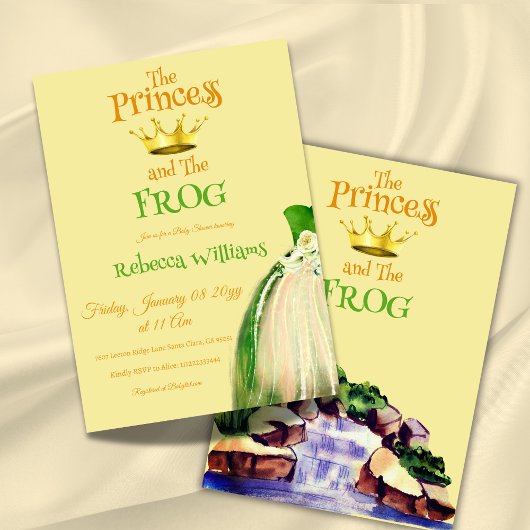 黄エレガント色と緑のカエルプリンセス赤ちゃんシャワー 招待状