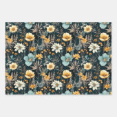 黄エレガント色と黒のフローラ ラッピングペーパーシート (正面)