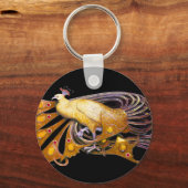 黄エレガント色と黒の孔雀 キーホルダー (正面)