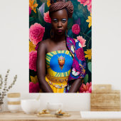 黄エレガント色の服を着たアフリカ人女性 ポスター (キッチン)