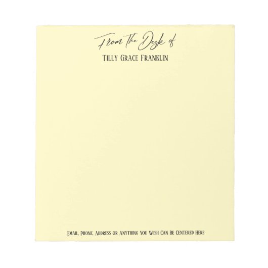 黄エレガント色の机からの手淡い色の跡 ノートパッド (正面)