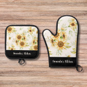 黄エレガント色の花とクラフトパーソナライズされたギフト 鍋つかみ&鍋敷きセット