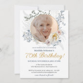 黄エレガント色の花カスタムの写真70誕生日 招待状 (正面)