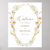 黄エレガント色の野花結婚の歓迎 ポスター (正面)