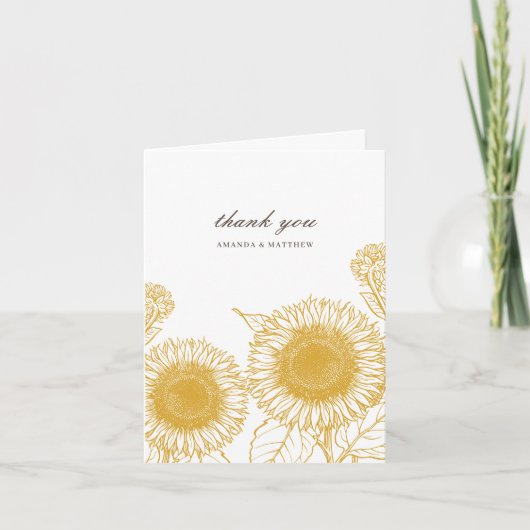 黄エレガント色ひまわり夏結婚秋 サンキューカード (正面)