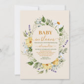 黄エレガント色ひまわり晴れ赤ちゃんシャワー 招待状 (正面)