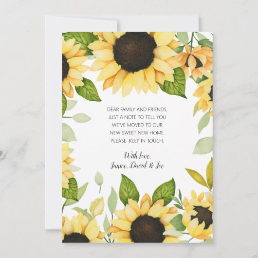 黄エレガント色ひまわり水カラーフローラ移動 案内状 (裏面)