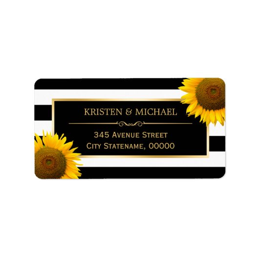 黄エレガント色ひまわり白黒ストライプの ラベル (正面)