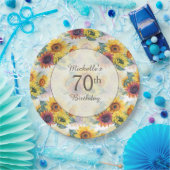 黄エレガント色ひまわり緑70誕生日 ペーパープレート (パーティー)