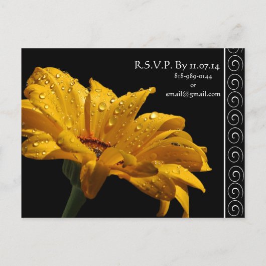 黄エレガント色ガーベラデイジー結婚式招待状 インビテーションポストカード (裏面)