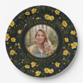 黄エレガント色バターカップフラワーバースデーパーティー ペーパープレート (正面)