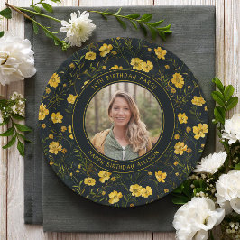 黄エレガント色バターカップフラワーバースデーパーティー ペーパープレート