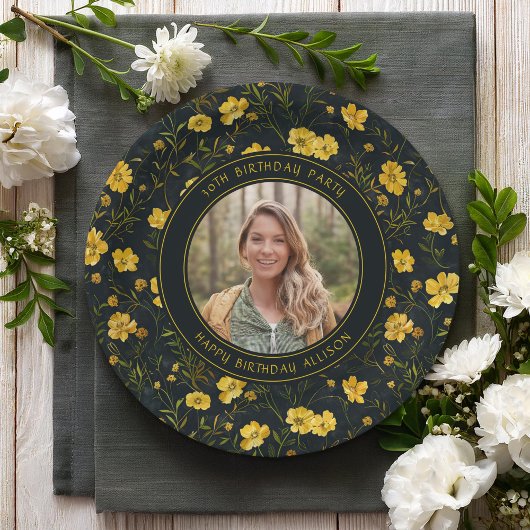 黄エレガント色バターカップフラワーバースデーパーティー ペーパープレート