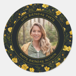 黄エレガント色バターカップフラワーバースデーパーティー ラウンドシール