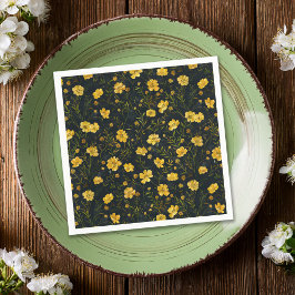 黄エレガント色バターカップ花柄パーティー スタンダードカクテルナプキン