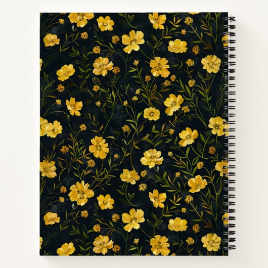 黄エレガント色バターカップ花柄 ノートブック (裏面)