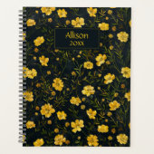 黄エレガント色バターカップ花柄 プランナー手帳 (正面)
