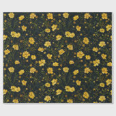 黄エレガント色バターカップ花柄 ラッピングペーパー (フラット)