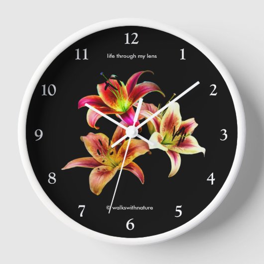 黄エレガント色ピンクデイリーフローラのトリオ 壁時計 (正面)