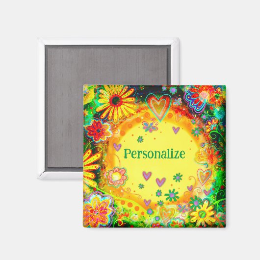 黄エレガント色フローラカスタマイズ感覚 マグネット (正面/裏面)