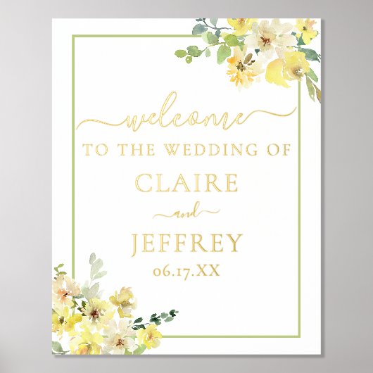 黄エレガント色フローラセージ結婚グリーン金ゴールド 箔ポスター (正面)
