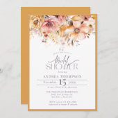 黄エレガント色フローラブライダルシャワー 招待状 (正面/裏面)