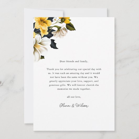 黄エレガント色フローラ結婚の写真 サンキューカード (裏面)