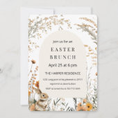 黄エレガント色ワイルドフラワーアーチイースターブランチ 招待状 (正面)