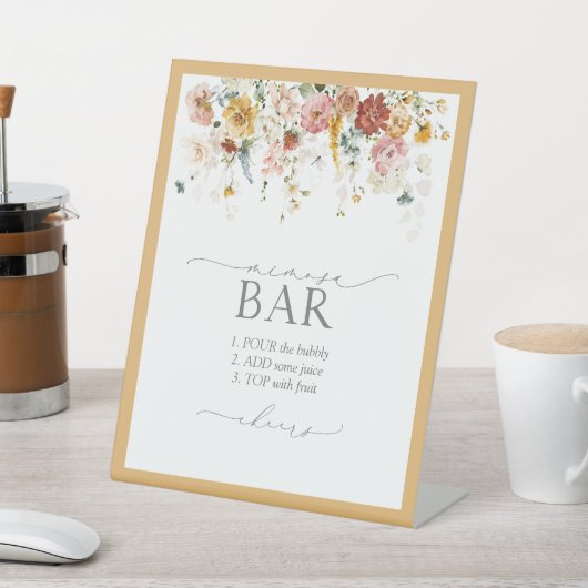 黄エレガント色ワイルドフラワーブライダルシャワーミモザバー 台座サイン (インサイチュ)