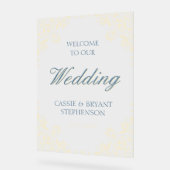 黄エレガント色ヴィンテージフレ結婚ームへようこそ アクリルサイン (傾斜)