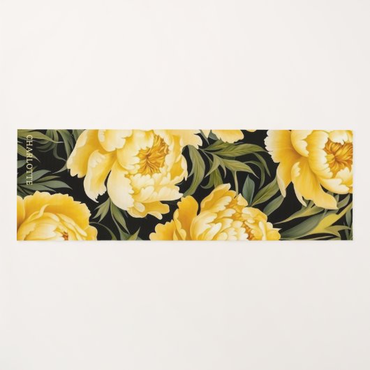 黄エレガント色植物性フローラパーソナライズされた名 ヨガマット (正面(横))