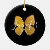 黄エレガント色蝶スクリプパーソナライズされたト セラミックオーナメント (裏面)