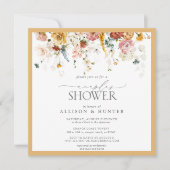 黄エレガント色野花フローラカップルのシャワー 招待状 (正面)